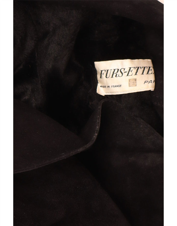 Vintage ženski kaput od šišmiša UK 10 Mali crni kožni