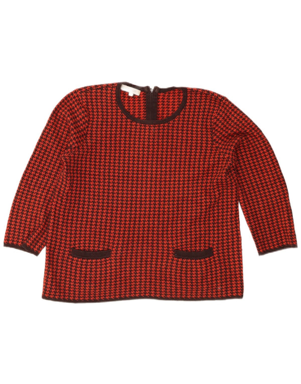 Hobbs Womens Boat Neck Jumper Sweater UK 14 Medium Red Houndstooth