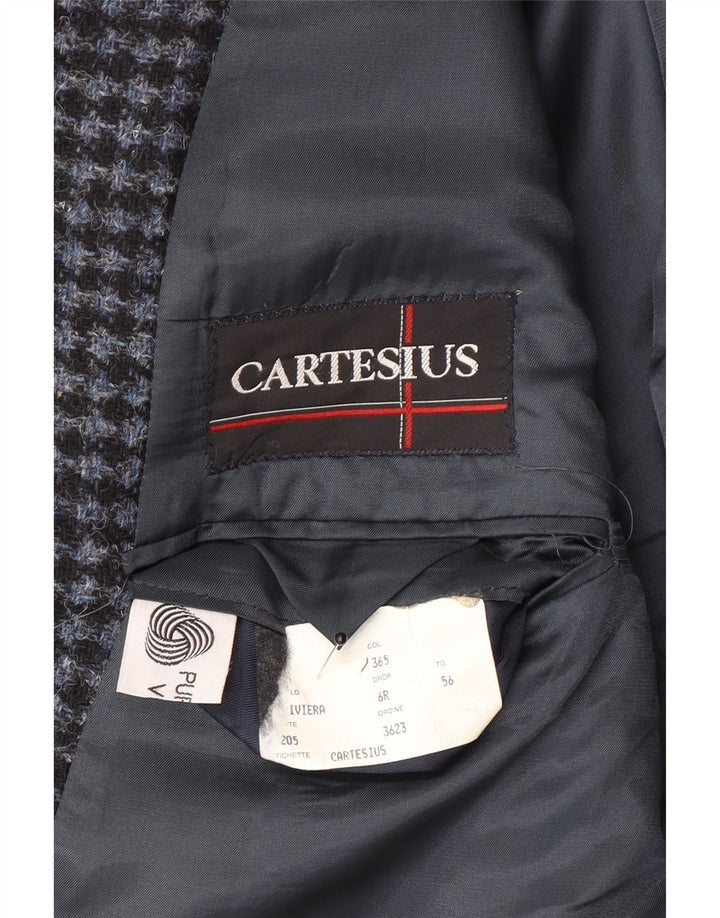 Vintage muška jakna sa 2 gumba IT 56 3XL plava djevičanska vuna s houndstooth