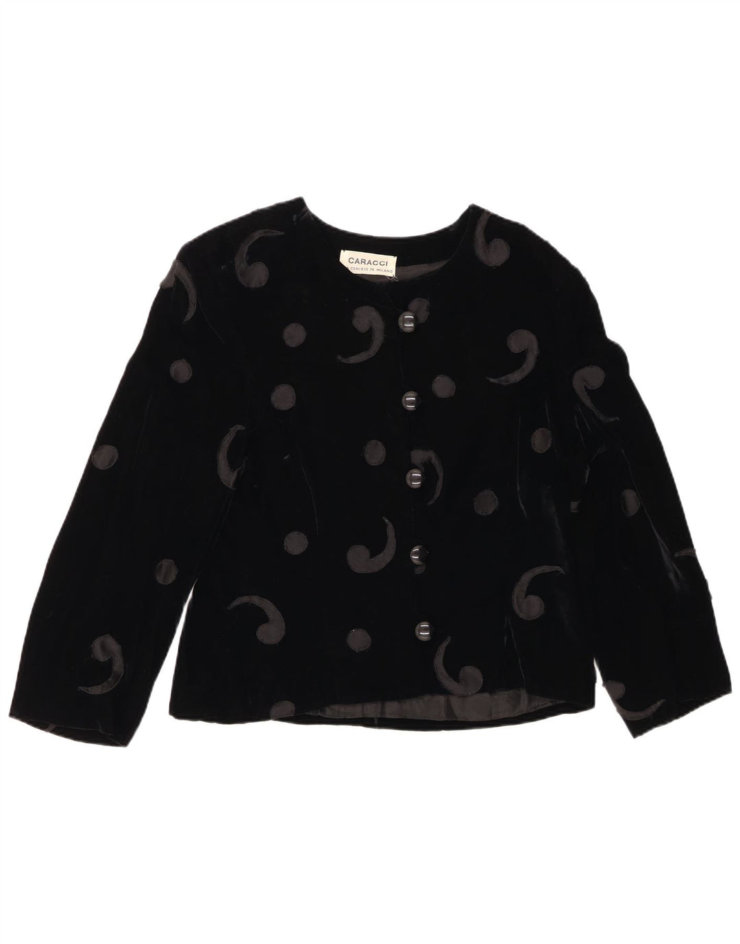 VINTAGE ženski baršunasti sako sa 5 gumba UK 12 Srednje crni paisley