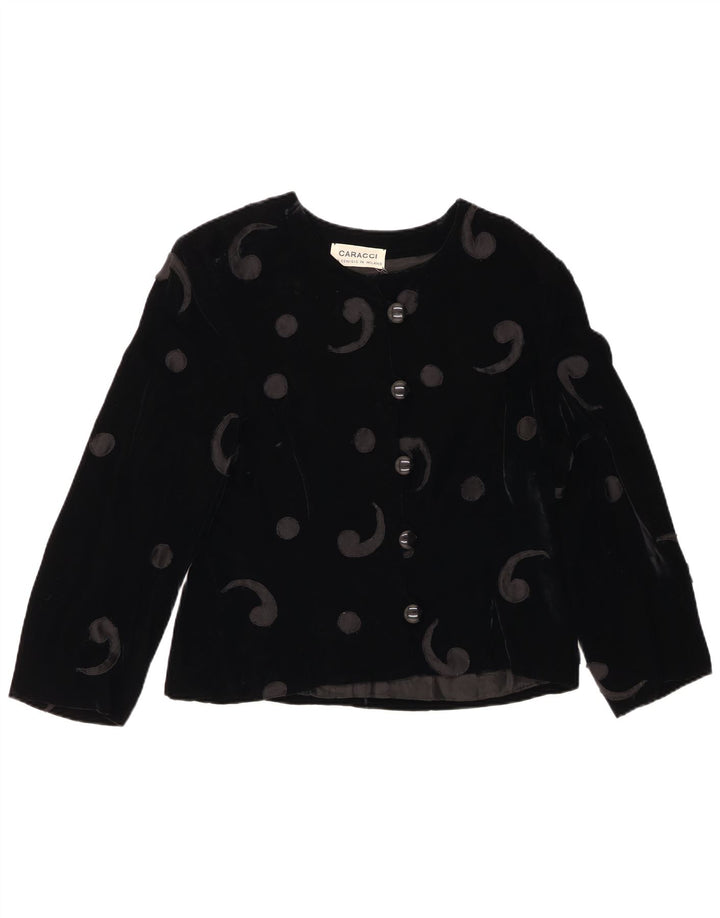 VINTAGE ženski baršunasti sako sa 5 gumba UK 12 Srednje crni paisley