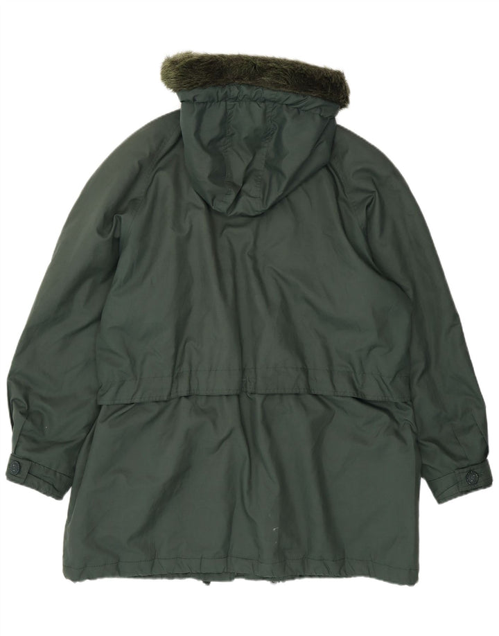 Vintage ženska jakna parka s kapuljačom UK 20 2XL zeleni poliester