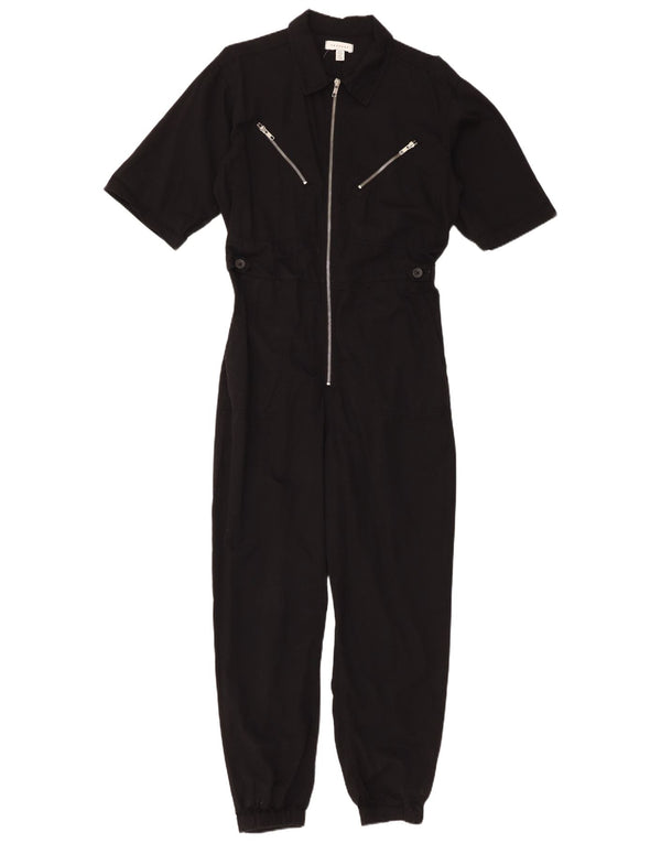 Topshop Womens Short Sleeve Jumpsuit UK 12 Medium Black Cotton
