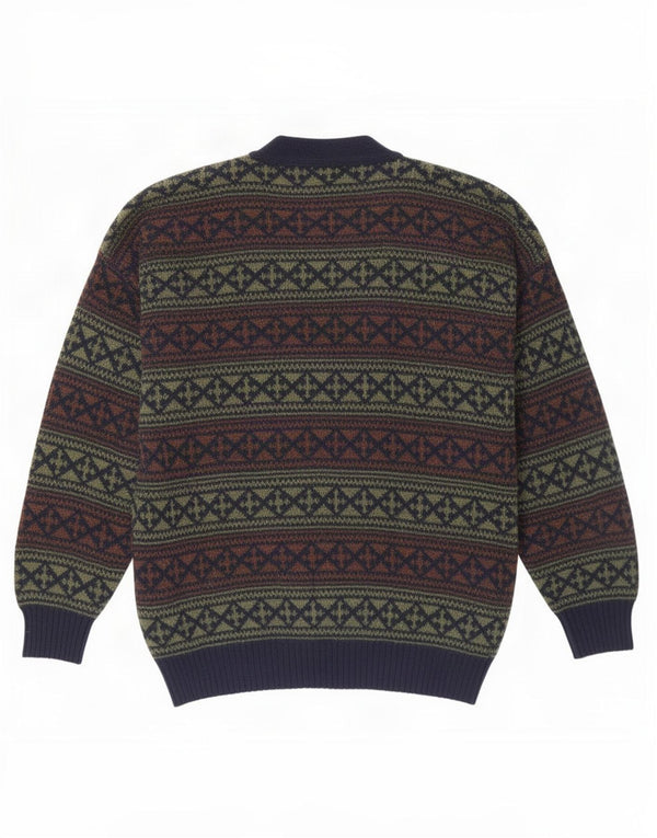 Vintage muški kardigan pulover XL tamnoplavi Fair Isle vuneni
