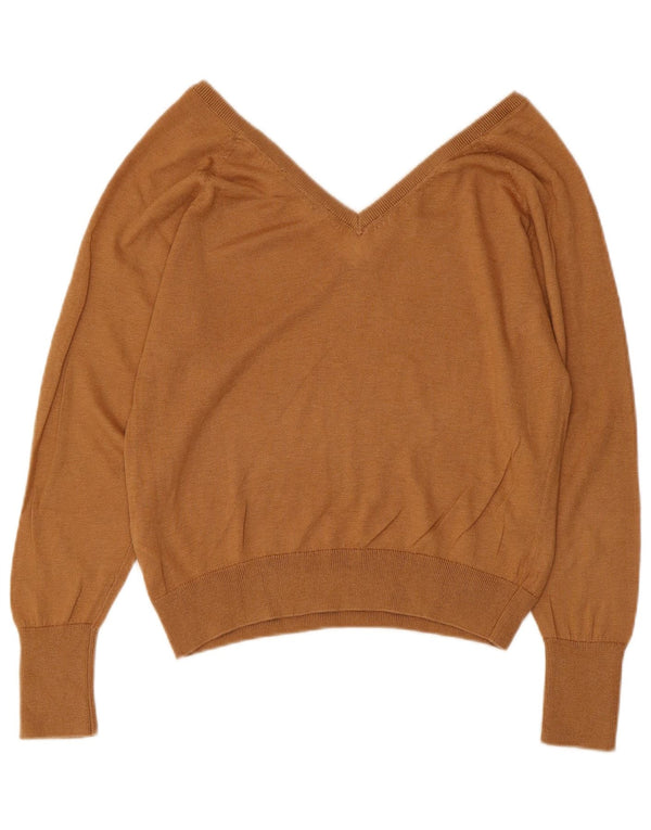 Zara Womens V-Neck Jumper Sweater UK 10 Small Brown Lyocell