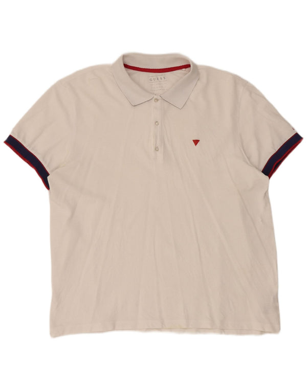 Guess Mens Polo Shirt 2XL White Colourblock Cotton