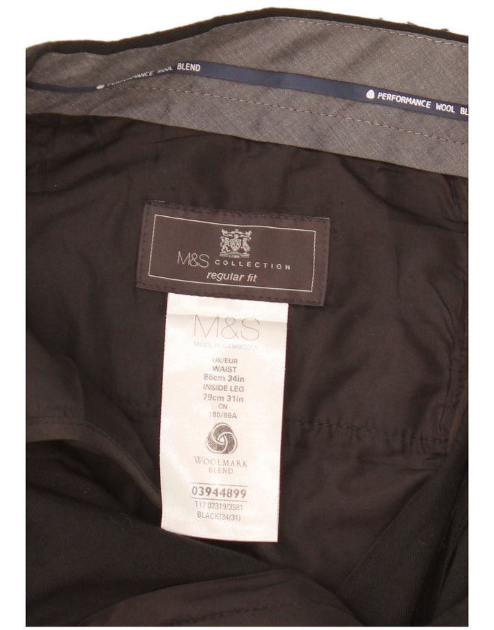 MARKS & SPENCER Muške hlače standardnog kroja W34 L31 crna vuna