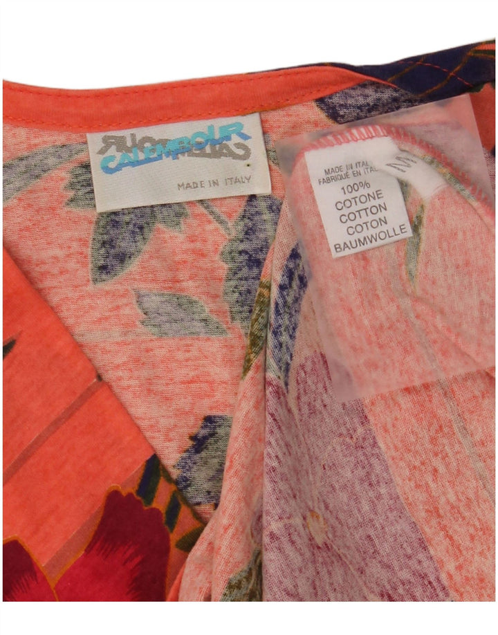 VINTAGE gornji dio ženske bluze UK 14 Srednje narančasti cvjetni pamuk