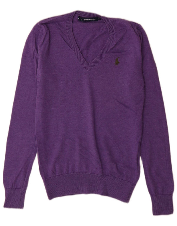 Ralph Lauren Ženski džemper s V-izrezom UK 10 Mala ljubičasta merino vuna