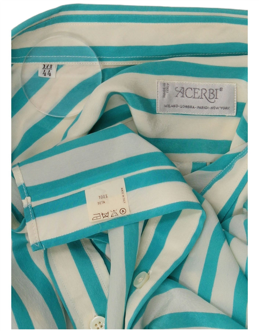 Vintage muška košulja veličina 17 1/2 44 XL tirkizna prugasta svila