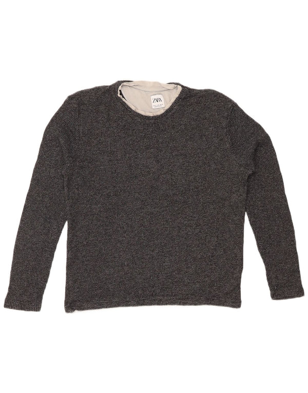 ZARA ženska majica dugih rukava UK 14, srednje sivi flekasti pamuk