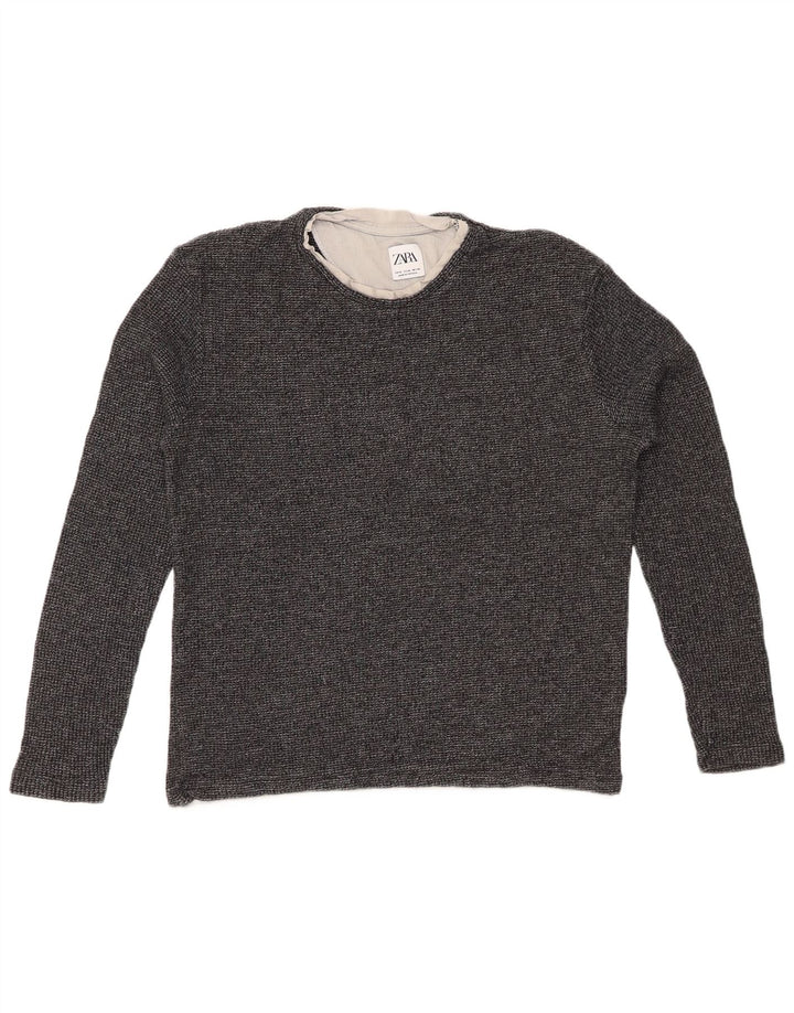 ZARA ženska majica dugih rukava UK 14, srednje sivi flekasti pamuk