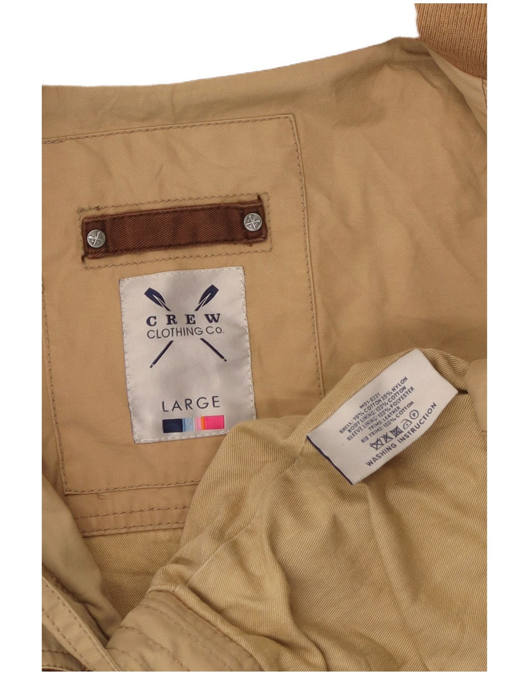 Crew Clothing Mens Bomber Jacket UK 40 Large Beige Cotton