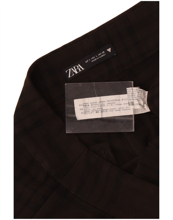 Zara ženske ravne chino hlače velike W30 L29 smeđi karirani poliester