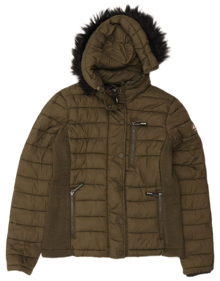 Superdry ženska podstavljena jakna s kapuljačom UK 14 Veliki zeleni najlon