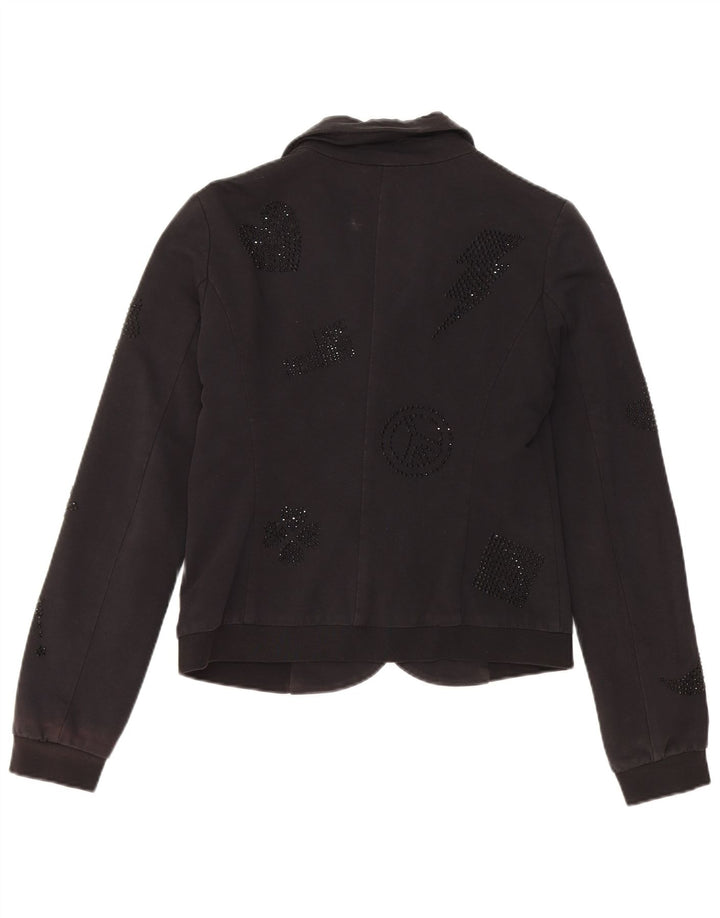 Moschino ženska jakna sa jaknom s 3 gumba Crop Graphic UK 10 Mala crna