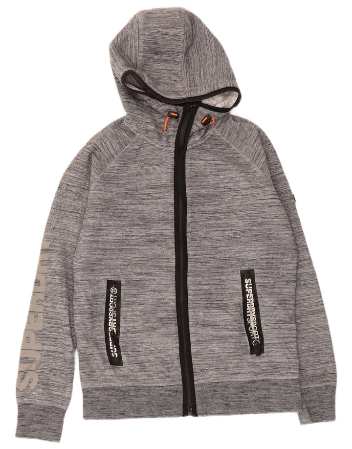 Superdry muški pulover s kapuljačom s patentnim zatvaračem srednje sivi pjegavi poliester