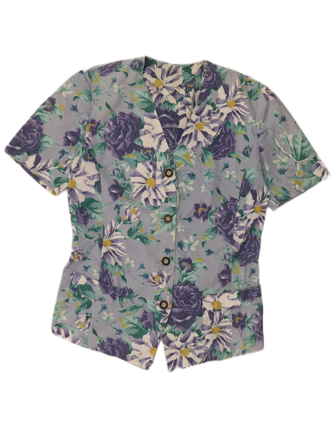 VINTAGE Ženska košulja kratkih rukava UK 14 Velika plava cvjetna