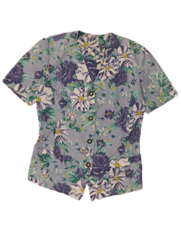 VINTAGE Ženska košulja kratkih rukava UK 14 Velika plava cvjetna