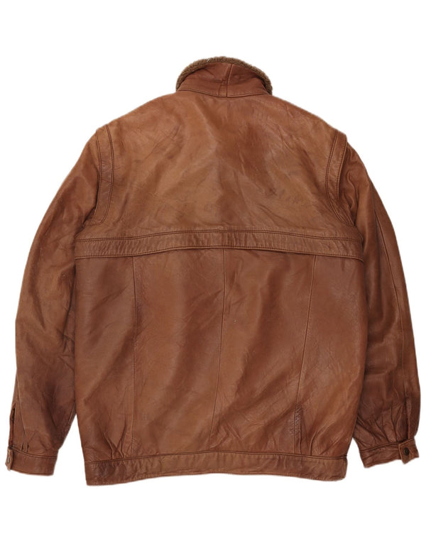 Vintage Mens Leather Sherpa Jacket UK 38 Medium Brown Leather