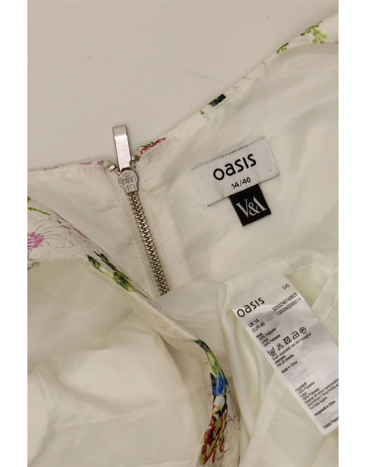 Oasis ženska okretna haljina bez rukava UK 14 Srednje bijeli cvjetni poliester