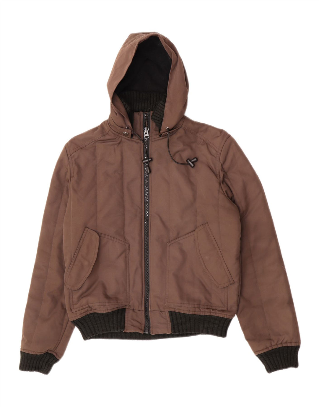 Vintage muška bomber jakna s kapuljačom UK 38 srednje smeđi poliester u boji