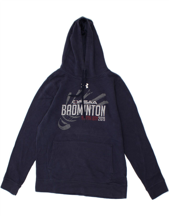 UNDER ARMOUR Mens Graphic Hoodie Jumper Small Navy Blue | Vintage Under Armour | Thrift | Second-Hand Under Armour | Used Clothing | Messina Hembry 