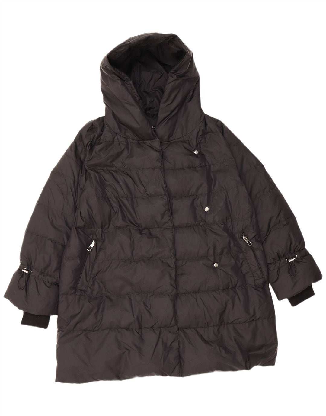 Zara ženski podstavljeni kaput s kapuljačom UK 14 srednji crni poliamid