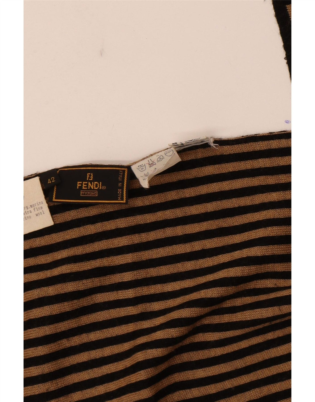 Fendi ženski šal IT 42 Dizajner srednje bež prugaste merino vune
