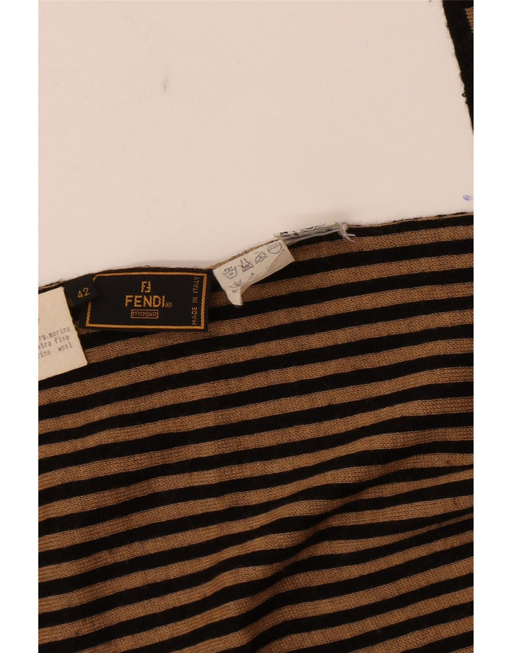 Fendi ženski šal IT 42 Dizajner srednje bež prugaste merino vune