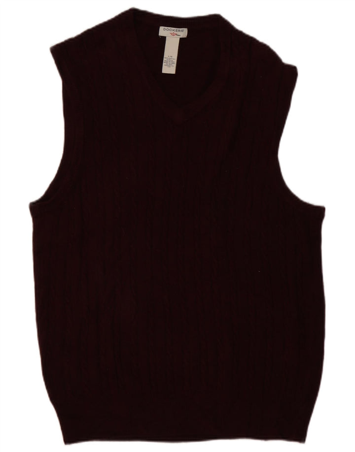 DOCKERS Mens Vest Tank Top Large Burgundy Acrylic