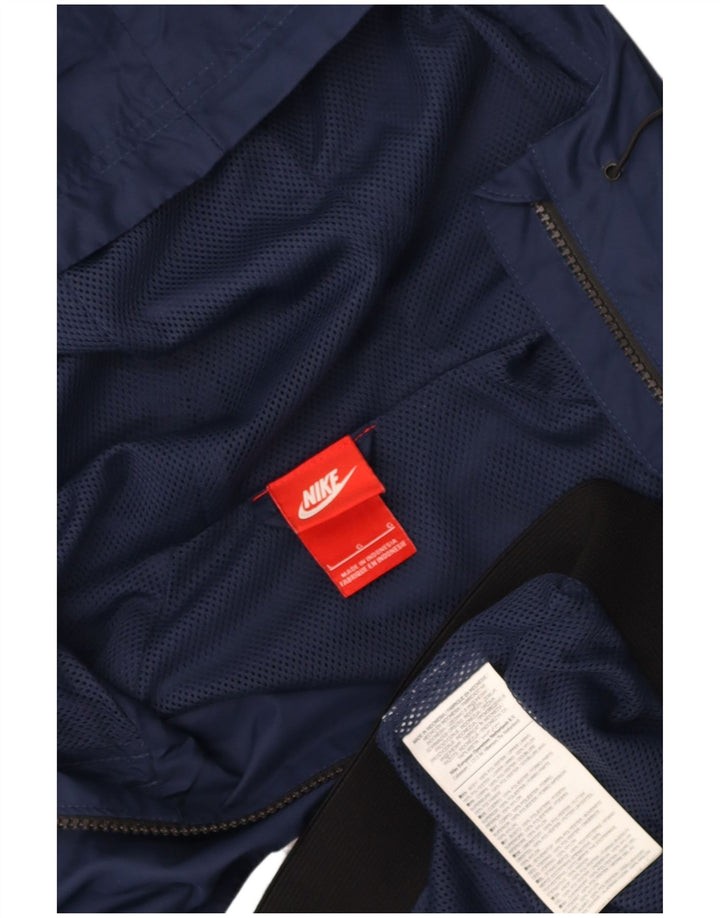 NIKE Mens Hooded Rain Jacket Large Navy Blue Polyester