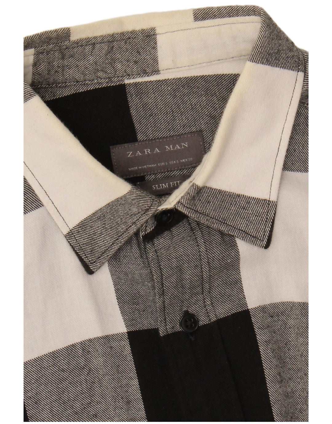 ZARA Mens Slim Fit Flannel Shirt Small Black Gingham