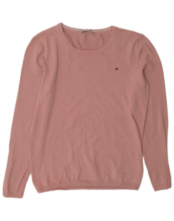 Tommy Hilfiger ženski džemper s veznim izrezom UK 14 srednje ružičasti pamuk