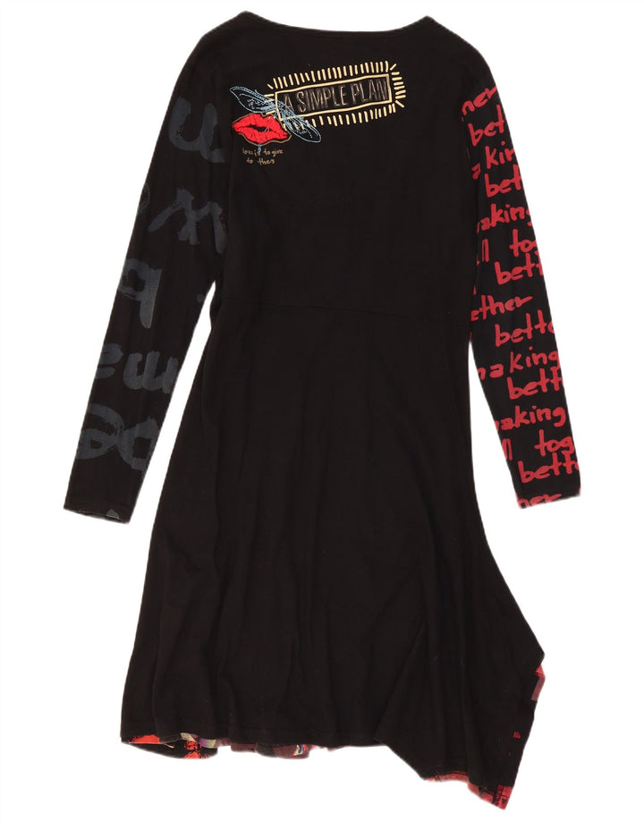 Desigual ženska grafička asimetrična haljina UK 18 XL crna patchwork