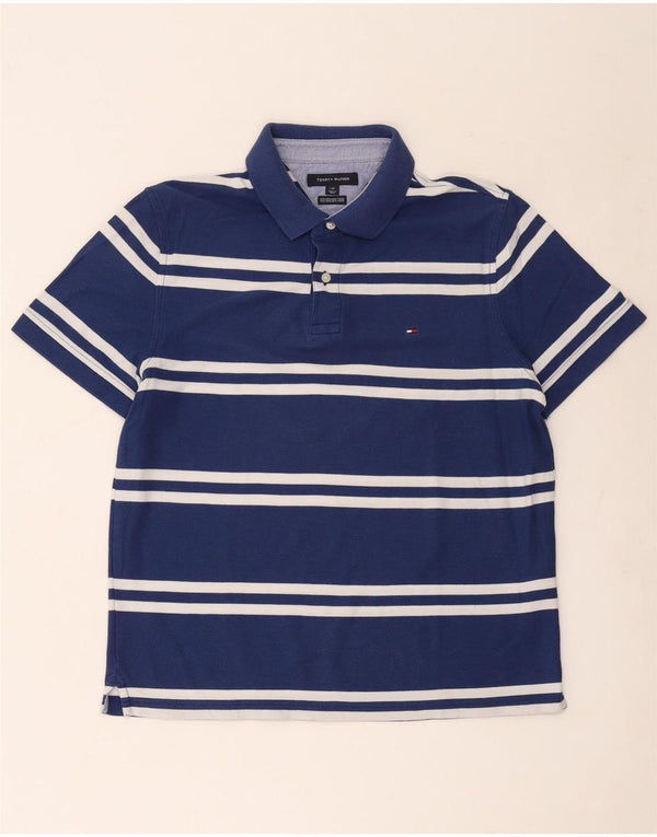 Tommy Hilfiger Mens Polo Shirt Large Navy Blue Striped Cotton
