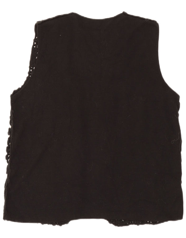 Vintage ženski kardigan bez rukava UK 18 XL crni cvjetni