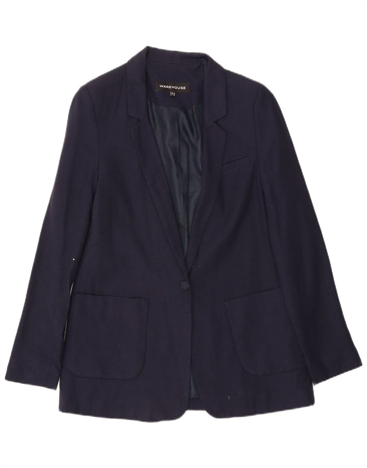 WAREHOUSE Womens 1 Button Blazer Jacket UK 10 Small Navy Blue Viscose