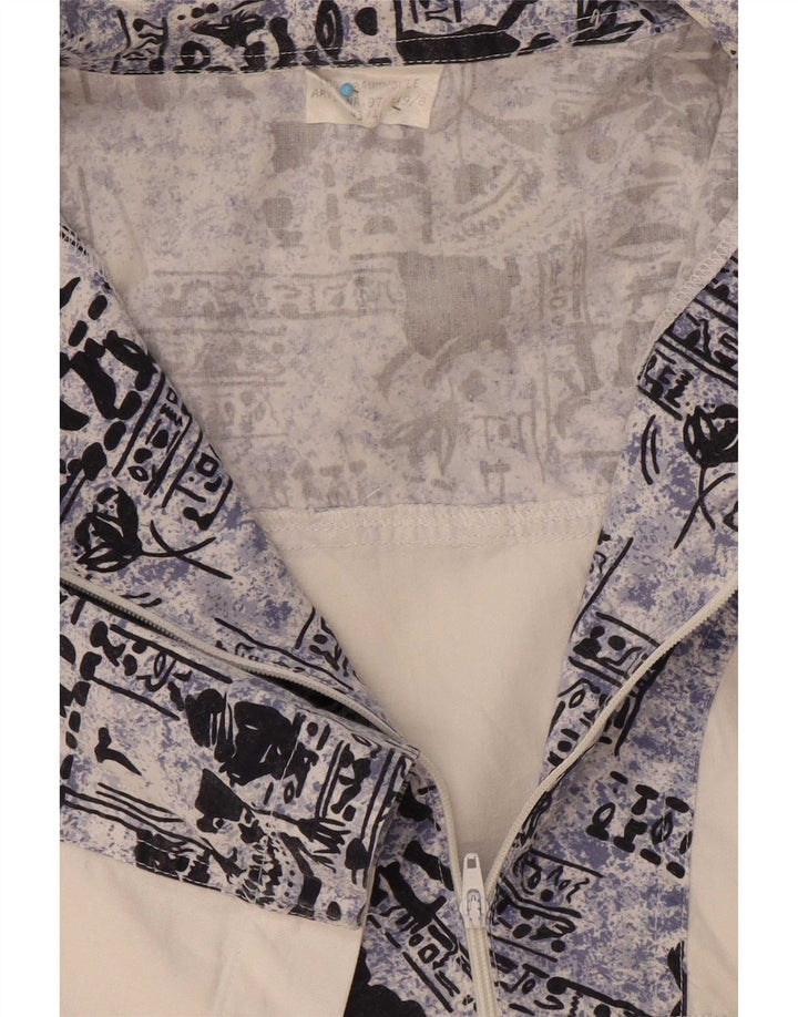 Vintage muška pulover košulja s apstraktnim uzorkom, veličina 43/44 XL bijela