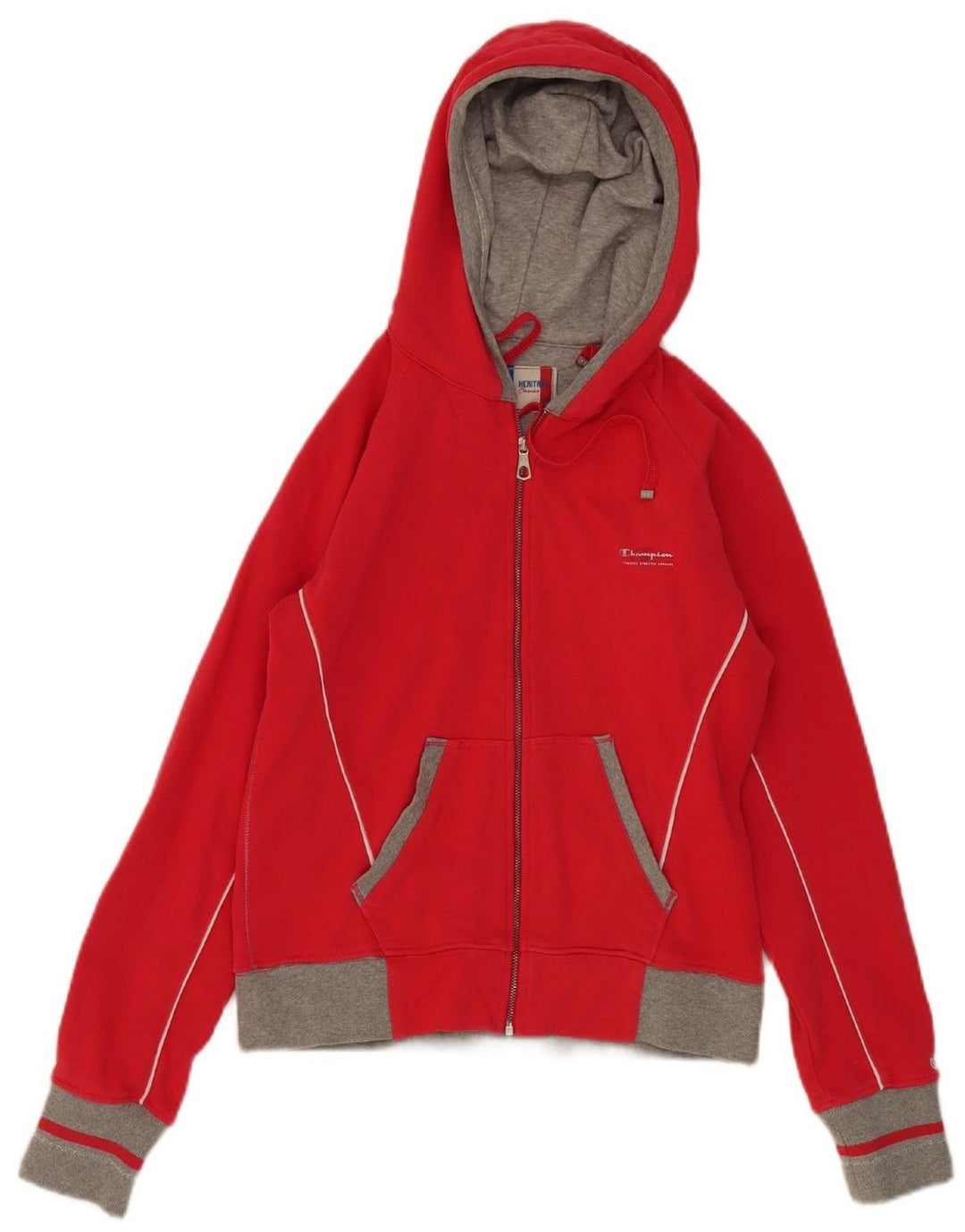 CHAMPION Womens Heritage Classics Zip Hoodie Sweater UK 14 Medium Red