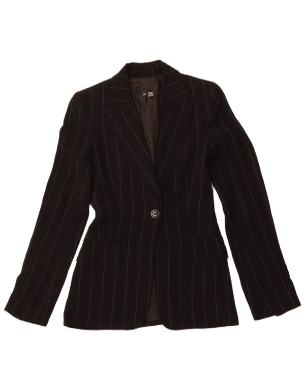ZARA Womens 1 Button Blazer Jacket EU 34 2XS Black Striped Polyester
