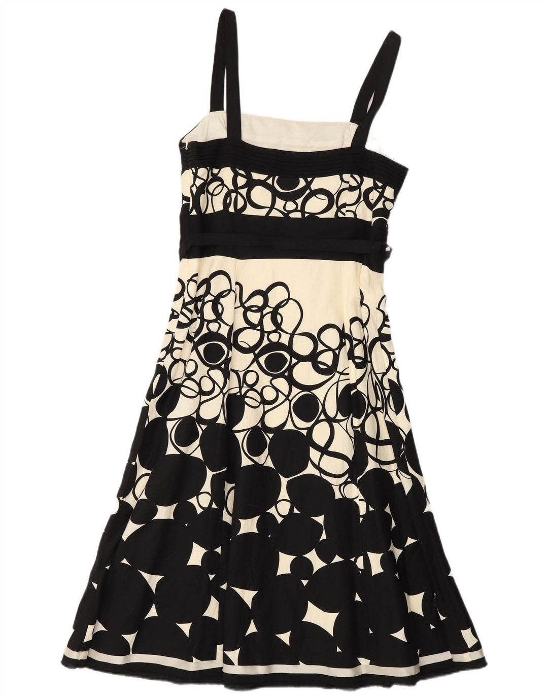 MONSOON ženska haljina A-kroja bez rukava UK 10 Mala crna geometrijska lanena haljina