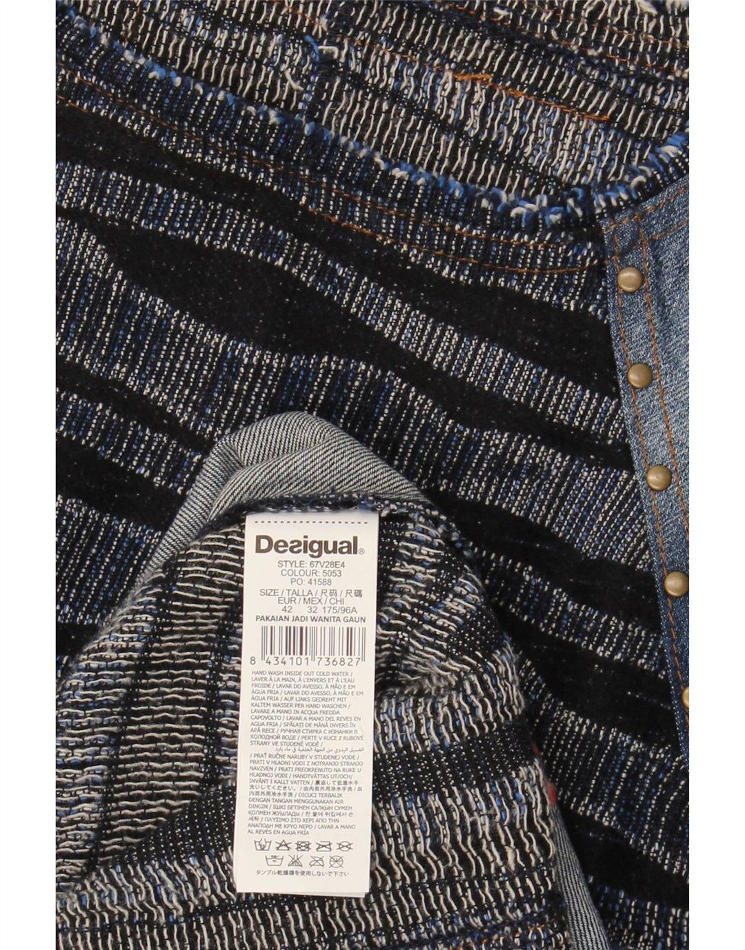 DESIGUAL Ženska Graphic Denim Basic haljina EU 42 Velika tamnoplava prugasta