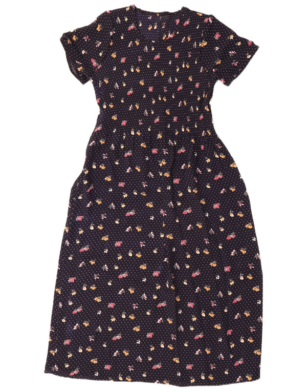 Vintage ženska haljina A-kroja UK 12 srednje tamnoplava cvjetna