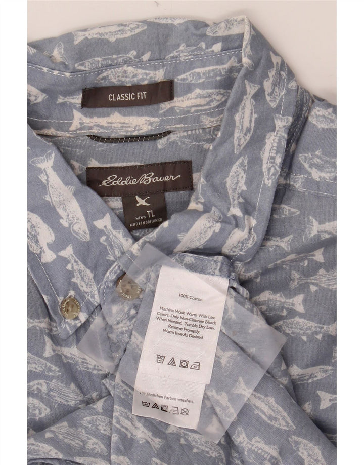 EDDIE BAUER Muška visoka plava košulja kratkih rukava s apstraktnim uzorkom