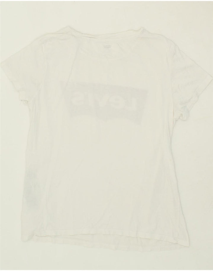LEVI'S Womens Graphic T-Shirt Top UK 12 Medium White Cotton Vintage Levi's and Second-Hand Levi's from Messina Hembry 