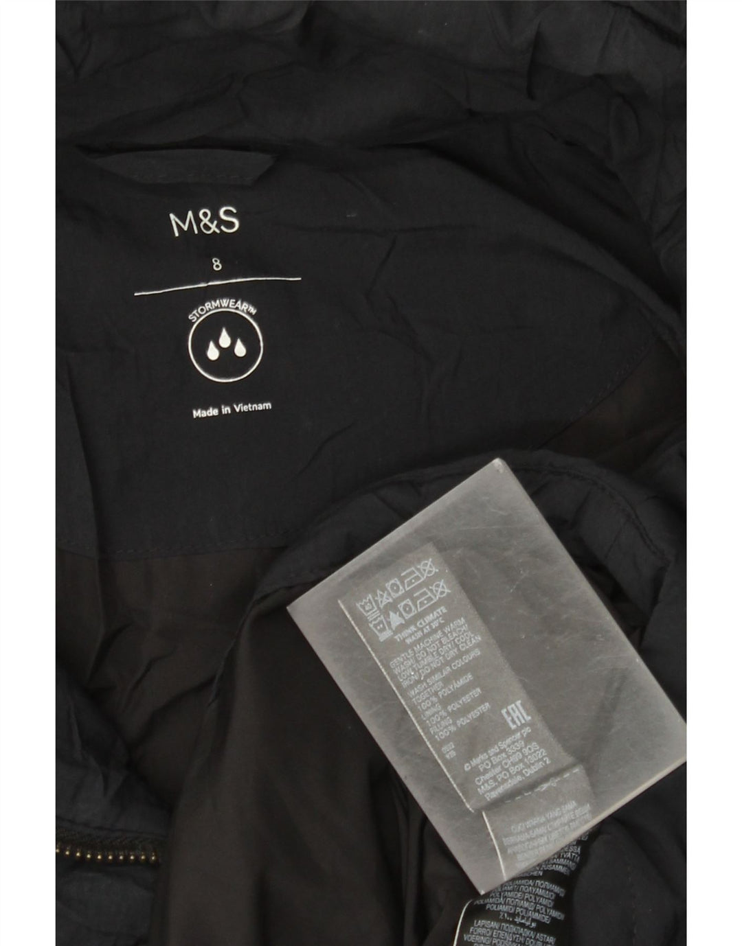 Marks & Spencer ženska prevelika podstavljena jakna s kapuljačom UK 8 Mala crna