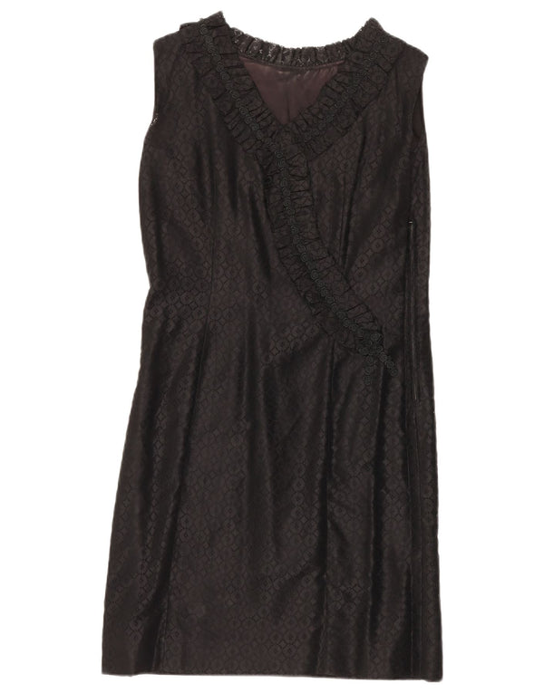 VINTAGE ženska čipkasta haljina bez rukava UK 12 Srednje crna cvjetna