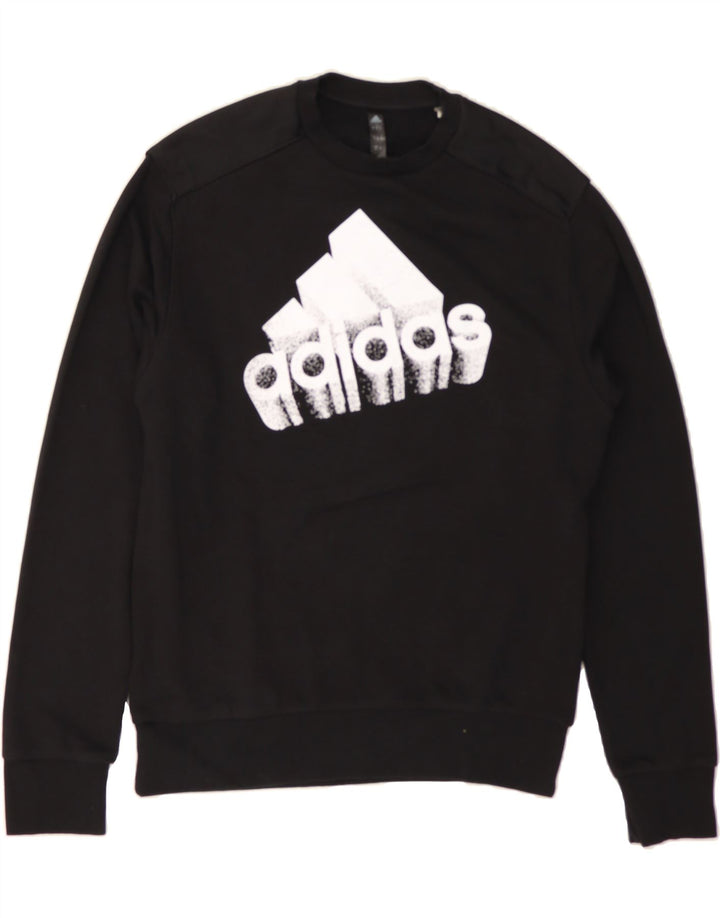 ADIDAS Mens Graphic Sweatshirt Jumper Small Black Cotton Vintage Adidas and Second-Hand Adidas from Messina Hembry 