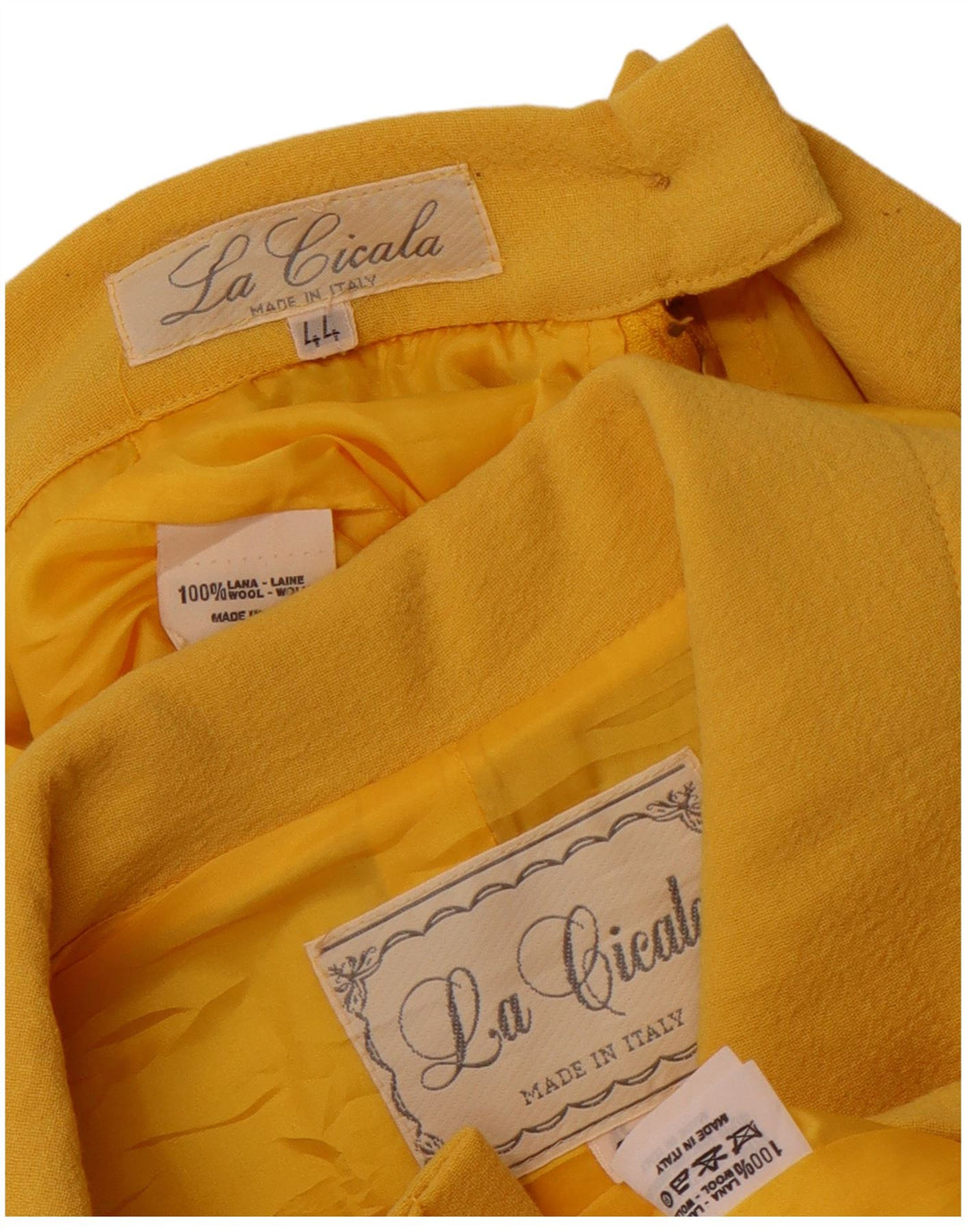 VINTAGE Ženska dvodijelna suknja s 4 gumba IT 44 Srednja W26 Žuta vuna